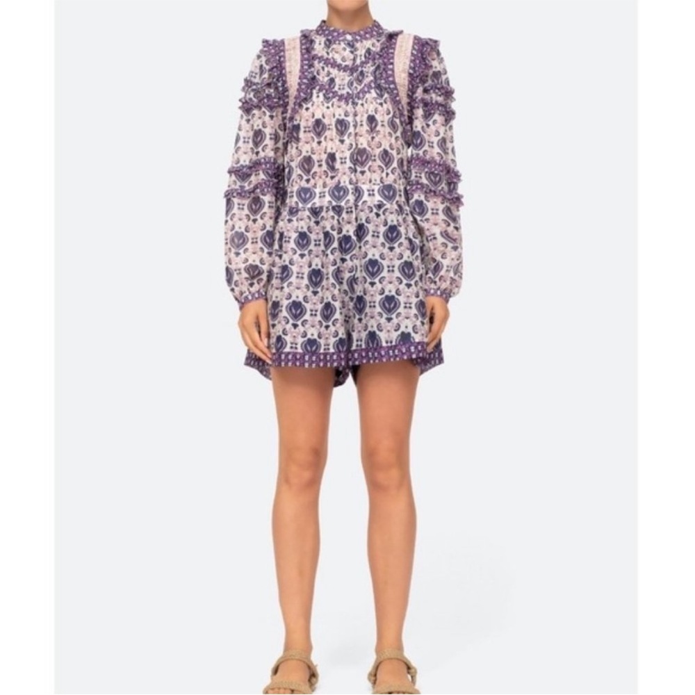 Sea New York Brigitte Border Long Sleeve Romper Size 12 Multicolor Purple NWOT - Picture 2 of 16